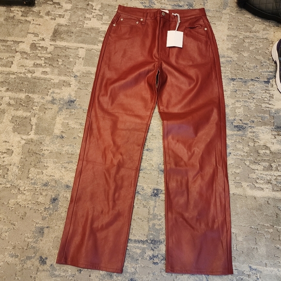 NWT Pistola Red Faux Leather Cassie High Rise Straight Pant Carmine Size 31 (12) - Picture 9 of 16